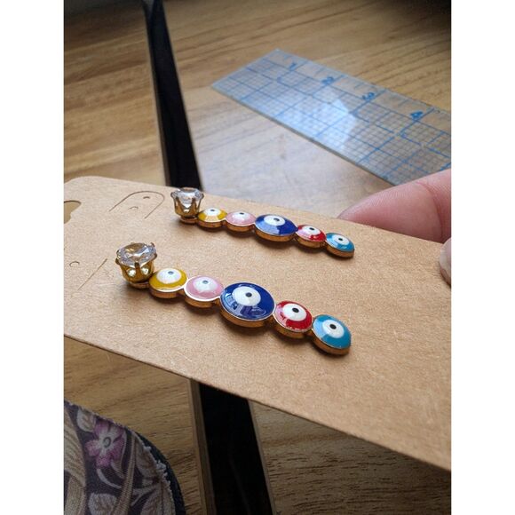 Fashion Jewelry Earrings Evil Eye Magic Dangle Stud Back Multi-Color (010) - Picture 2 of 5
